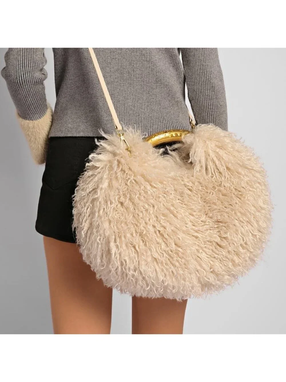 Cozy Burgundy Furry Handbag | Fluffy Shoulder Bag & Hobo Purse for Women
